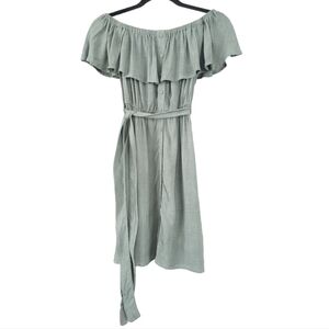 BARDOT OFF THE SHOULDER BUTTON DOWN BELTED MINI‎ DRESS SZ 4 XS GREEN GREY